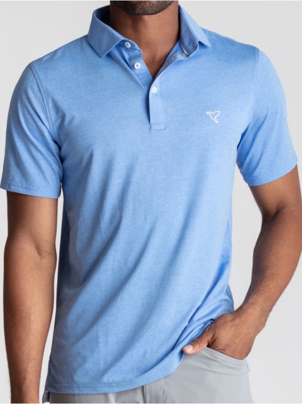 New BIRDDOGS Franklin Delano Moosepelt Polo Shirt in Light Blue Heather sz XL